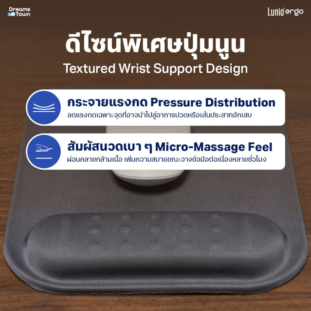 แผ่นรองเมาส์ LUNIO ERGO CYREST MOUSE PAD DARK GRAY สีเทาเข้ม_3